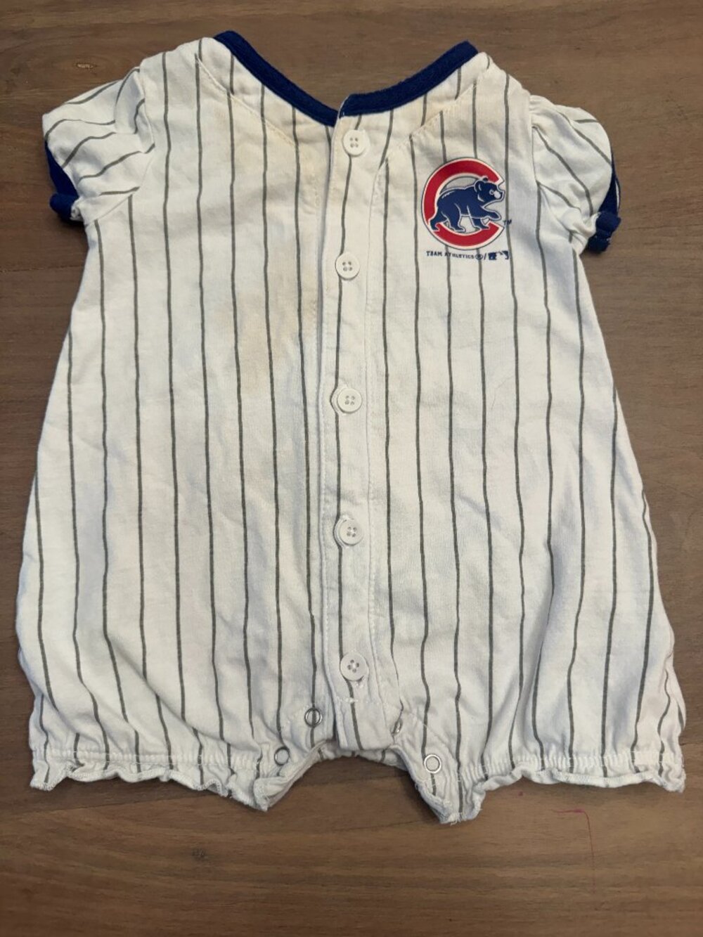 Chicago Cubs Pinstripe Puff-Sleeve Baby Romper MLB 6-9M